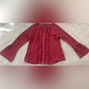 White House Black Market Burgundy Wine Red Long Bell Sleeve Blouse Sz 6 Holiday